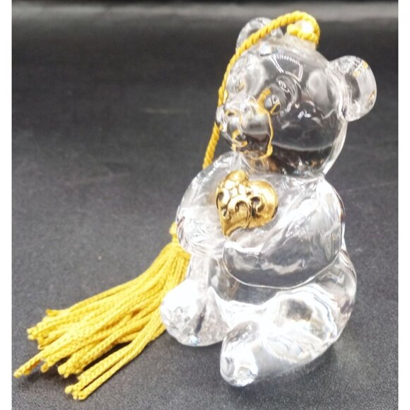 Clear Lead Crystal Glass Bear Gold Heart Tassel Vintage Germany 2.5 Inch Figure - Picture 8 of 14
